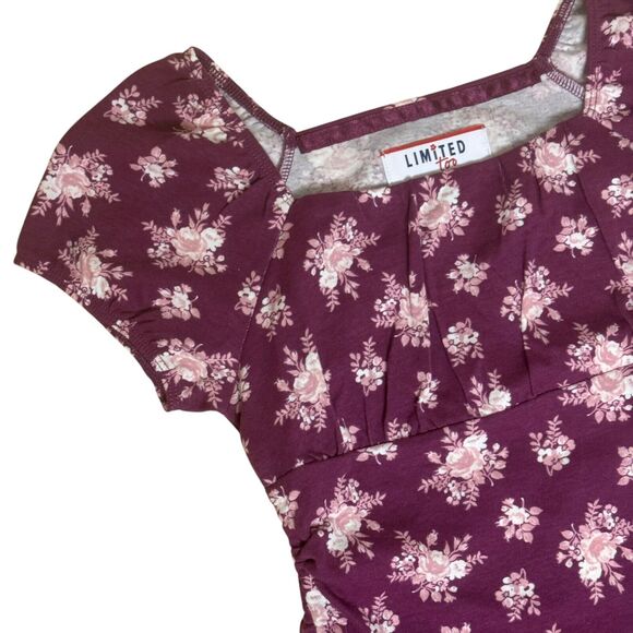 Limited Too Girls Floral Ruched Knit Blouse Top Pink Purple M 10 NWT - Picture 2 of 8